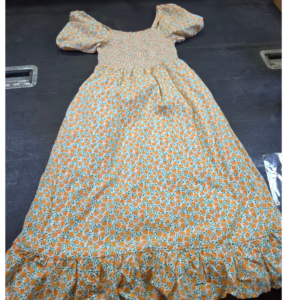 J.Crew Re-Imagined Peach Print Smocked Puff Sleeve Midi Dress Orange XS